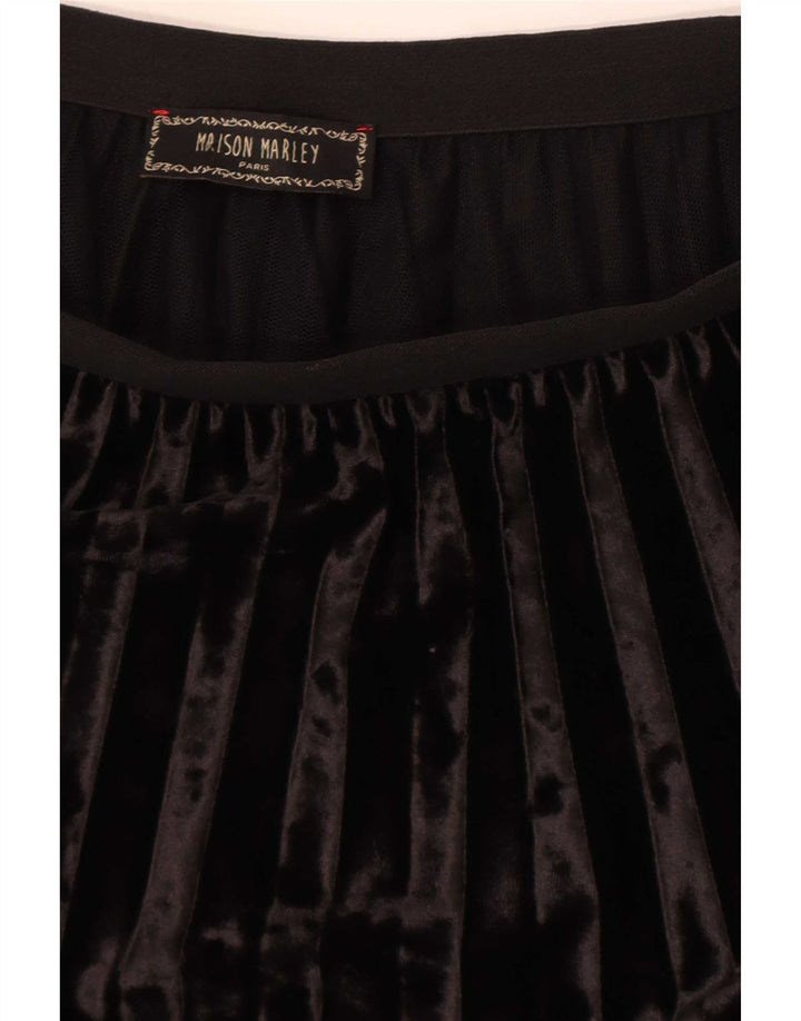 Vintage Womens Velvet Pleated Skirt W28 Medium Black