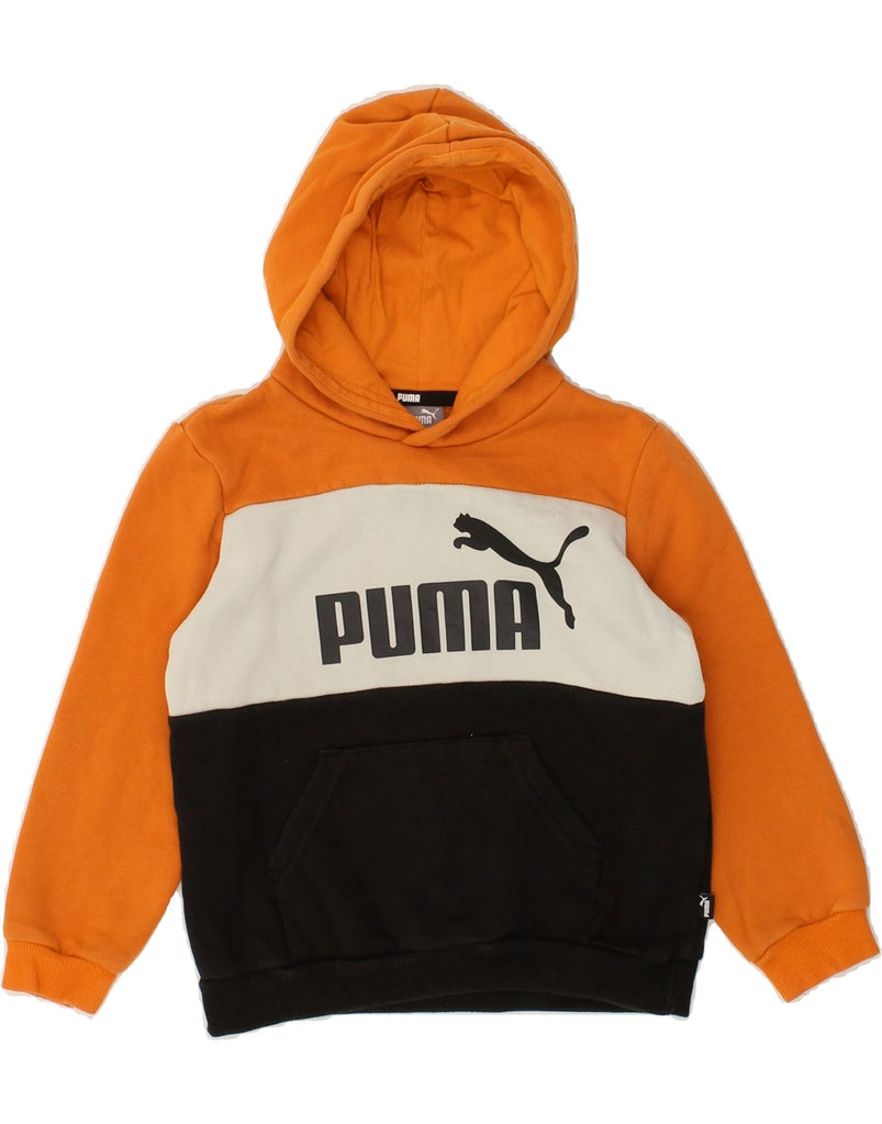 PUMA Boys Graphic Hoodie Jumper 5-6 Years Orange Colourblock | Vintage Puma | Thrift | Second-Hand Puma | Used Clothing | Messina Hembry 