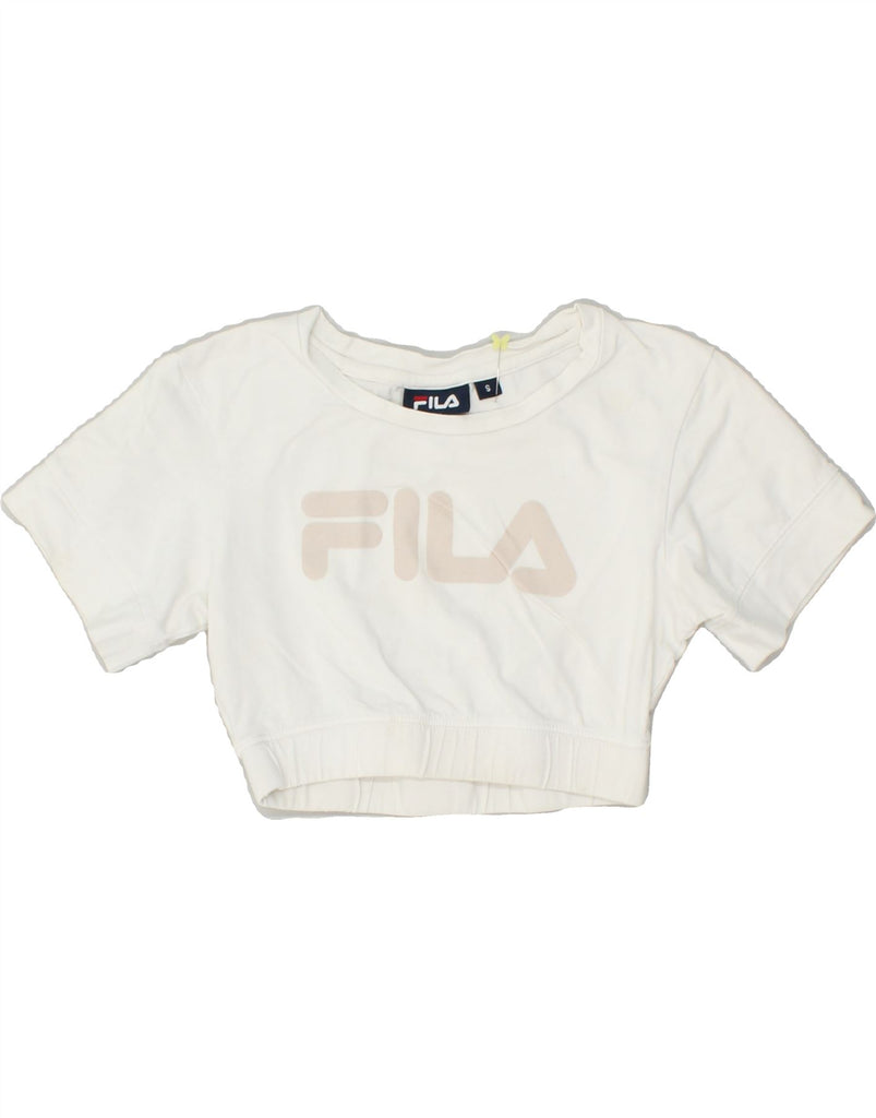 FILA Girls Crop Graphic T-Shirt Top 7-8 Years Small  White Cotton | Vintage Fila | Thrift | Second-Hand Fila | Used Clothing | Messina Hembry 