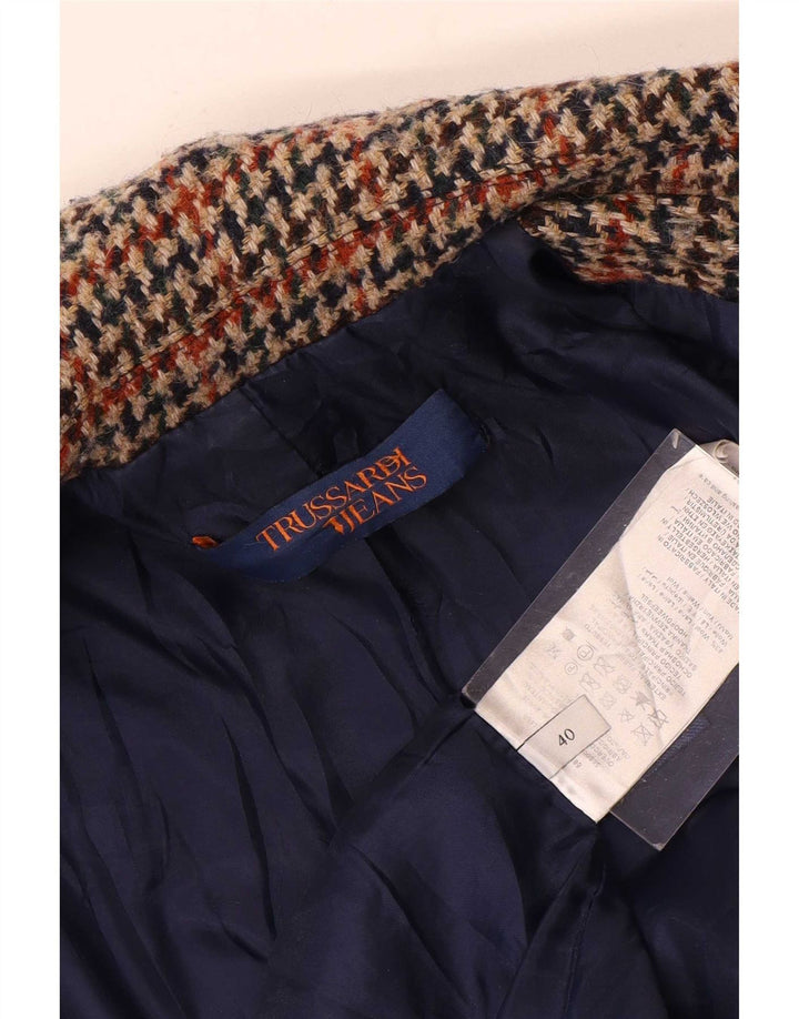 Trussardi Jeans Womens Overcoat IT 40 Small Multicoloured Houndstooth Wool