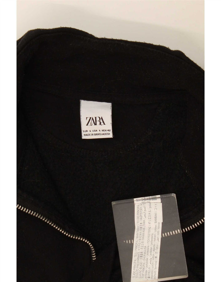 Zara Mens Zip Neck Sweatshirt Jumper Large Black Polyester