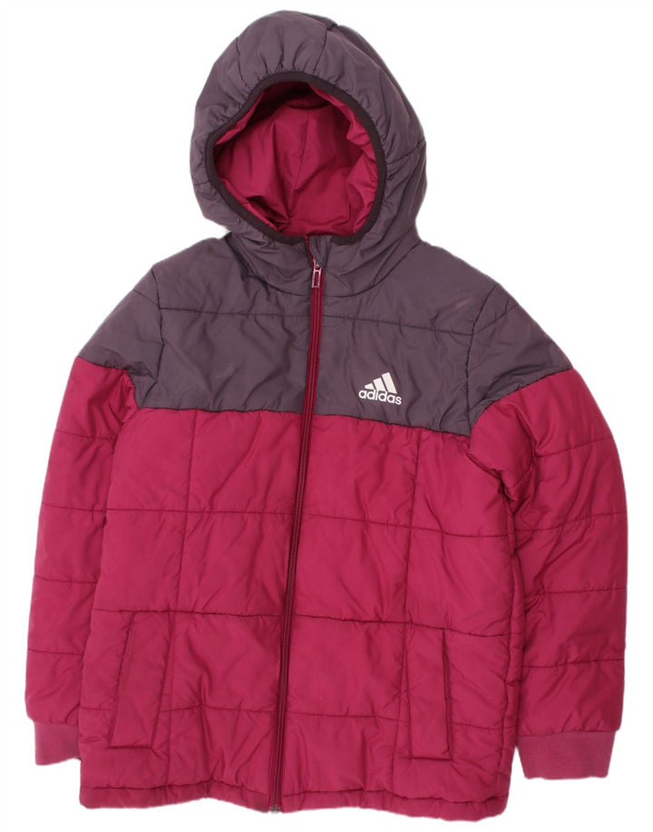 Adidas Boys Hooded Padded Jacket 9-10 Years Pink Colourblock Polyester