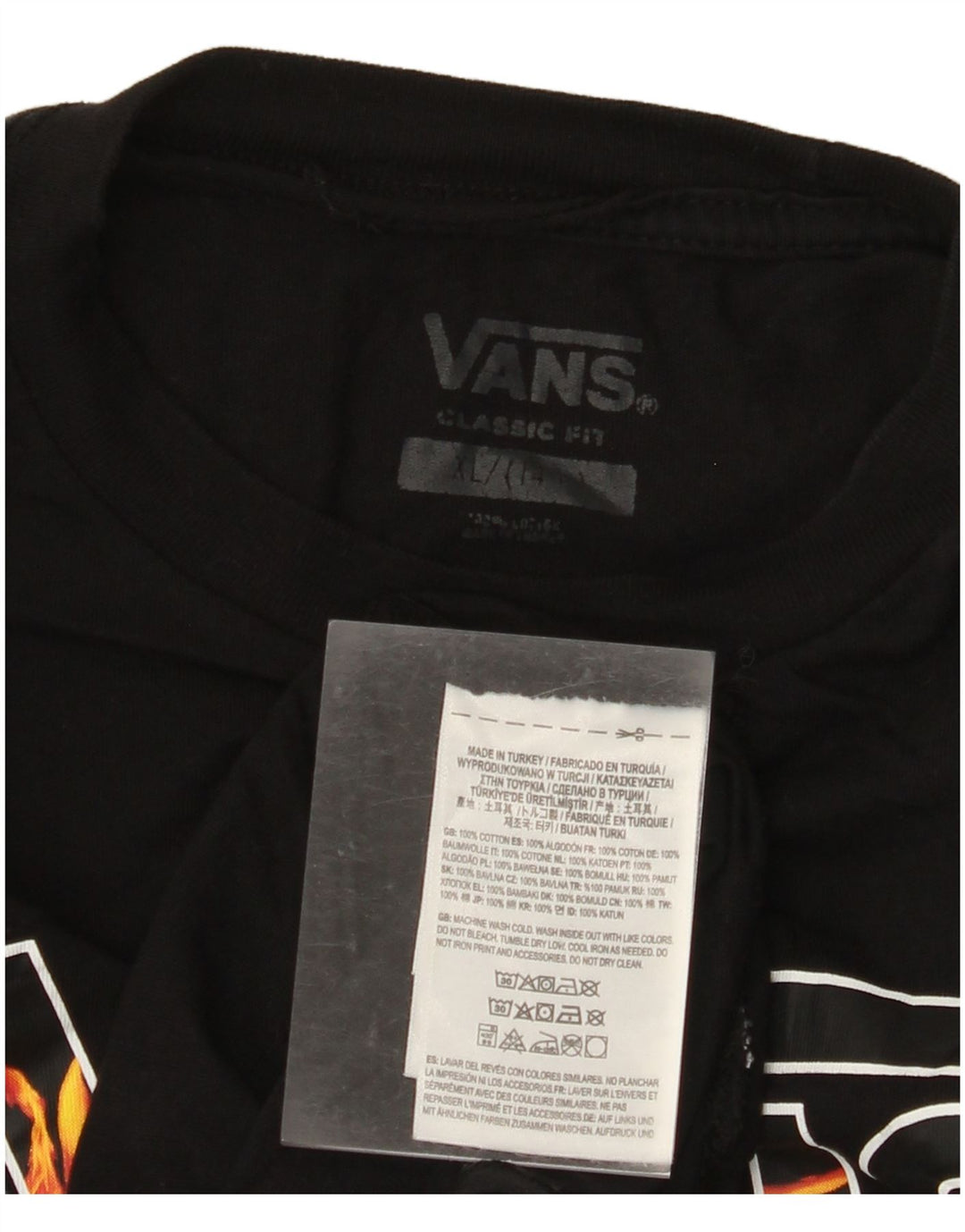 VANS Boys Graphic Top Long Sleeve 13-14 Years XL Black Colourblock