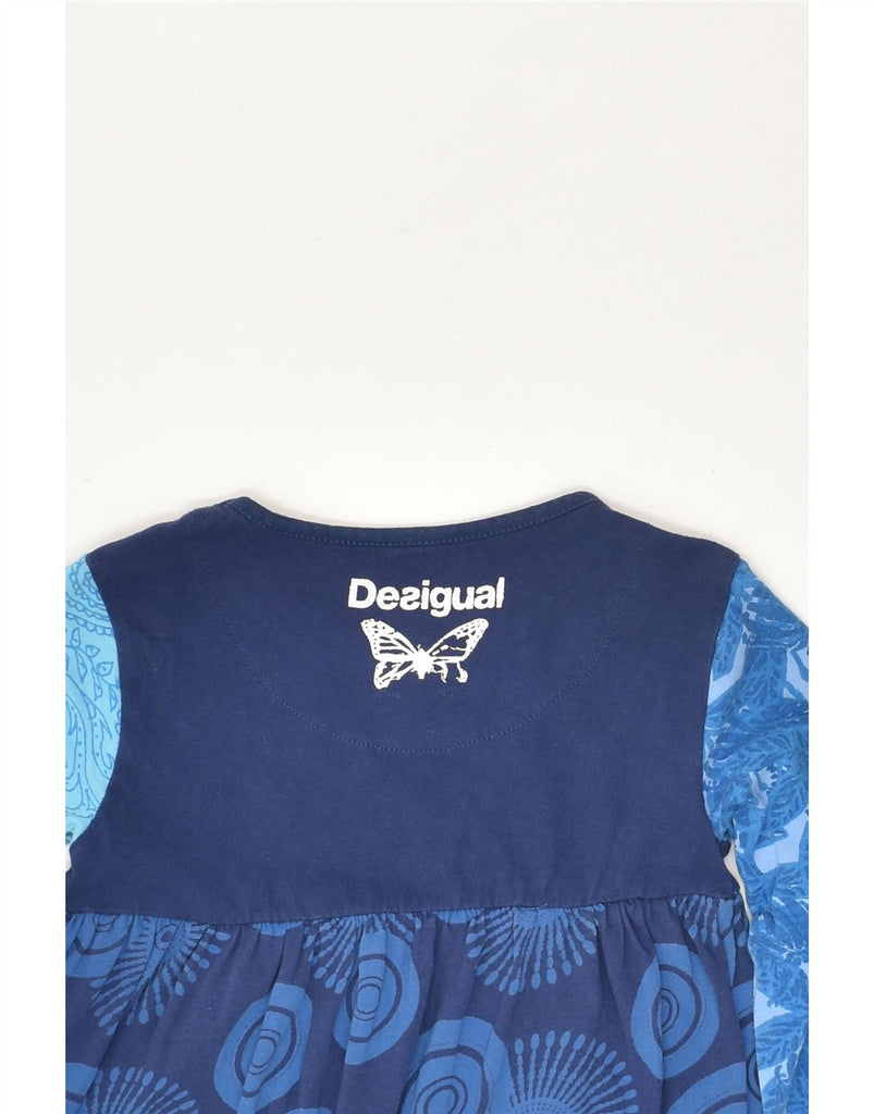 DESIGUAL Girls Long Sleeve Basic Dress 7-8 Years Navy Blue Floral Viscose | Vintage Desigual | Thrift | Second-Hand Desigual | Used Clothing | Messina Hembry 