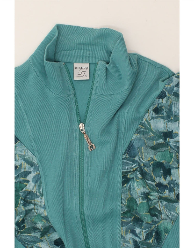 SCHNEIDERS Womens Tracksuit Top Jacket UK 20 2XL Blue Floral Polyamide | Vintage Schneiders | Thrift | Second-Hand Schneiders | Used Clothing | Messina Hembry 