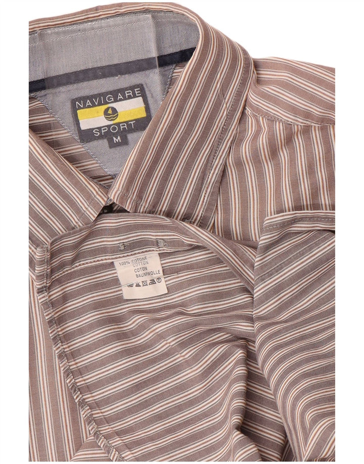 Navigare Mens Shirt Medium Brown Pinstripe Cotton