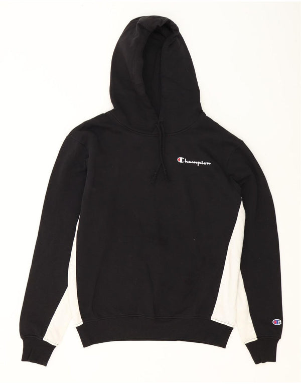 Champion Mens Hoodie Jumper Small Black Colourblock Cotton