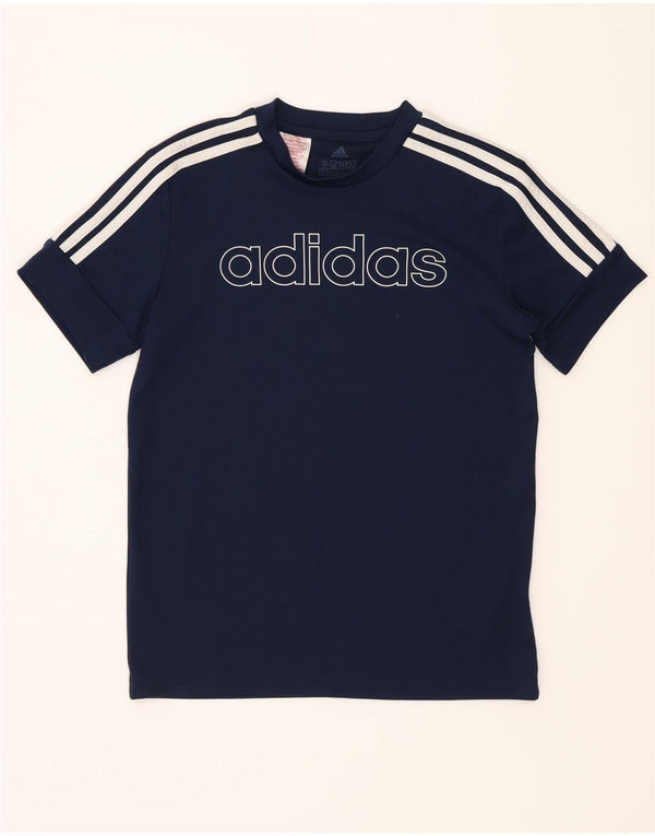 Adidas Boys Aeroready Graphic T-Shirt Top 11-12 Years Navy Blue Polyester