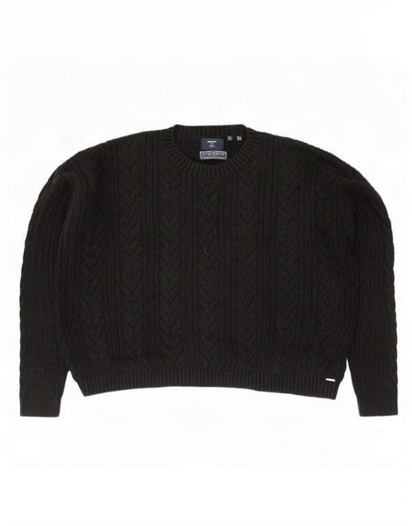 Superdry Womens Oversized Crew Neck Jumper Sweater UK 14 Large Black Cotton