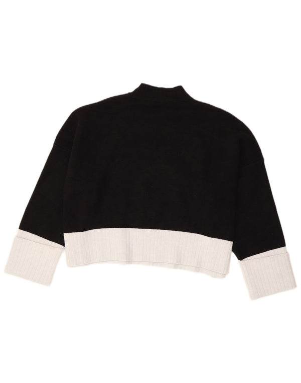 Zara Womens Crop 3/4 Sleeve Turtle Neck Jumper Sweater UK 14 Medium Black