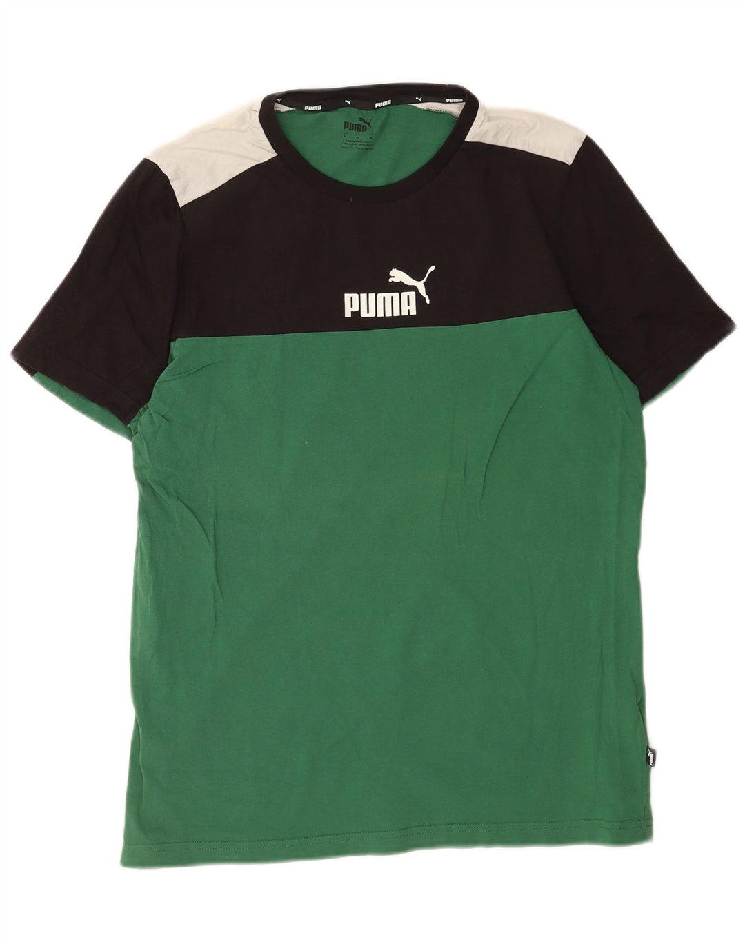Puma Mens Graphic T-Shirt Top Medium Green Colourblock Cotton