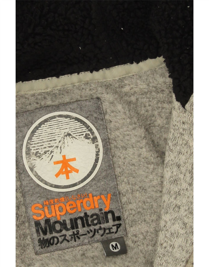 Superdry Womens Zip Hoodie Sweater UK 14 Medium Grey Flecked Polyester