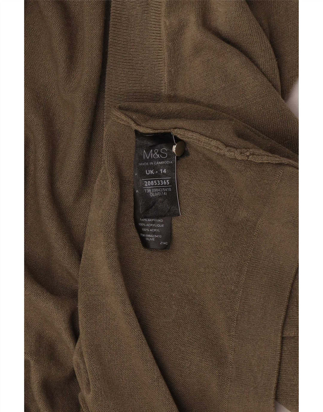 Marks & Spencer Womens Longline Open Cardigan Sweater UK 14 Medium Khaki