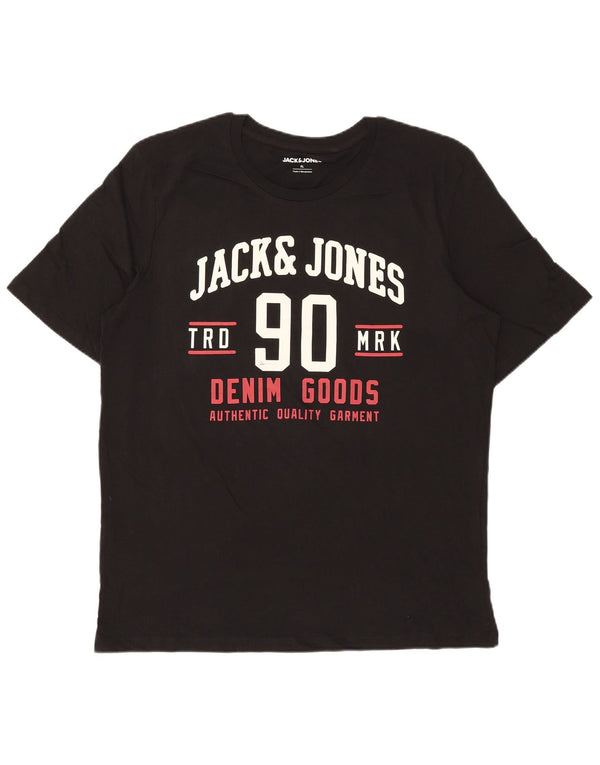 Jack & Jones Mens Graphic T-Shirt Top XL Black Cotton