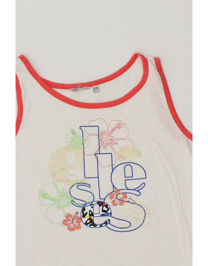 ELLESSE Girls Graphic Vest Top 9-10 Years White Cotton Vintage Ellesse and Second-Hand Ellesse from Messina Hembry 