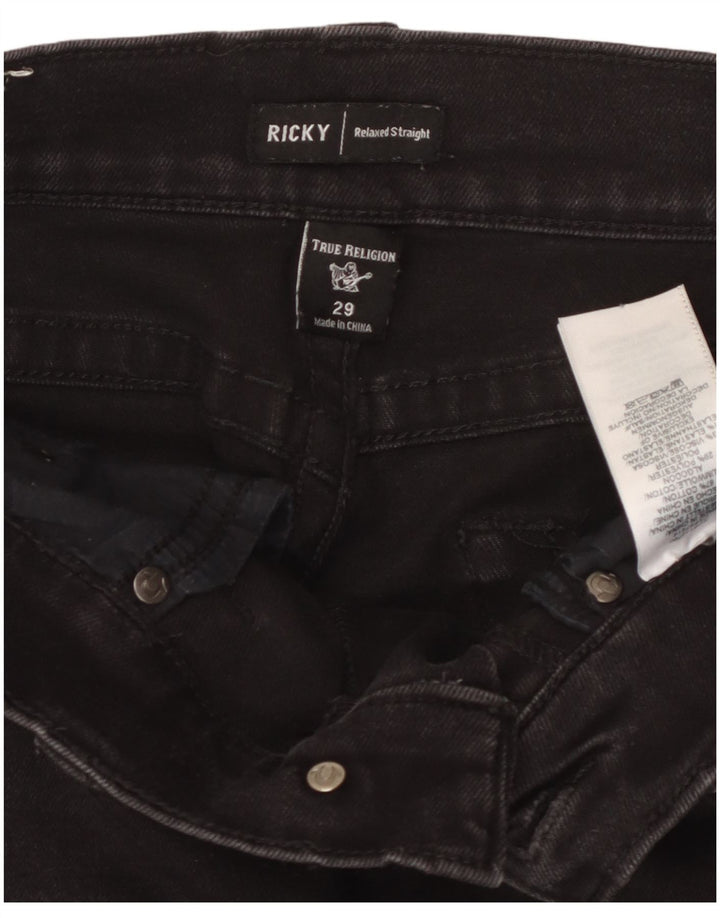 TRUE RELIGION Mens Ricky Relaxed Fit Straight Jeans W29 L30 Black Cotton