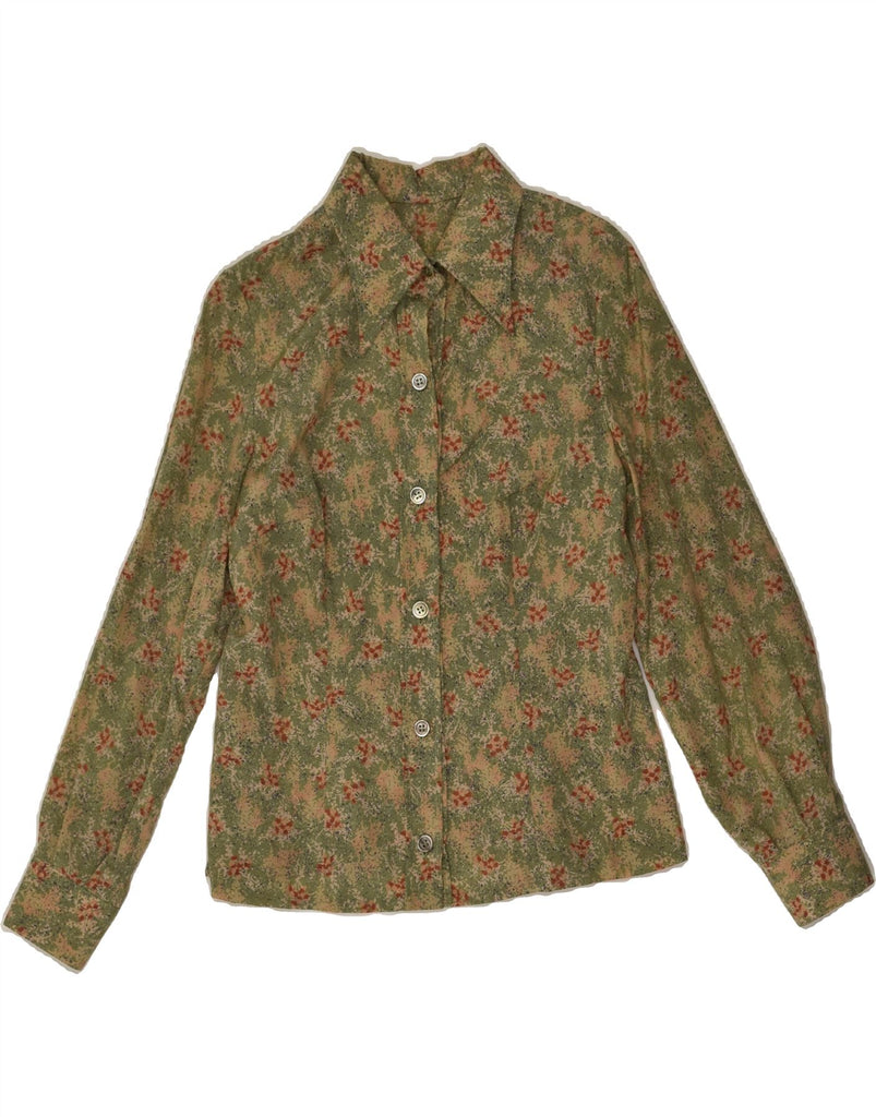 VINTAGE Womens Shirt UK 14 Medium Khaki Floral | Vintage Vintage | Thrift | Second-Hand Vintage | Used Clothing | Messina Hembry 