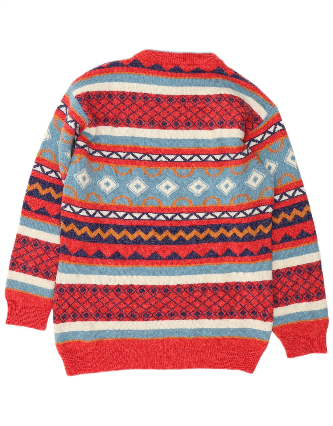 Vintage Mens Crew Neck Jumper Sweater Large Multicoloured Geometric Wool