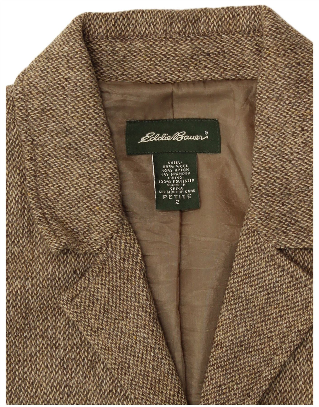 EDDIE BAUER Womens Petite 3 Button Blazer Jacket US 2 XS Beige Flecked