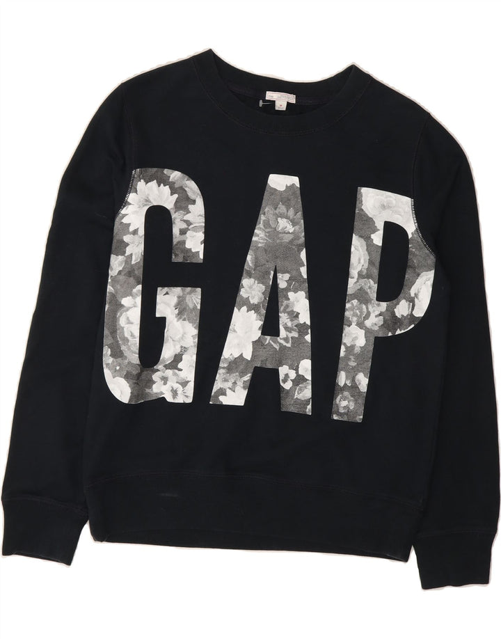 GAP Womens Graphic Sweatshirt Jumper UK 14 Medium Black Floral Cotton Vintage Gap and Second-Hand Gap from Messina Hembry 