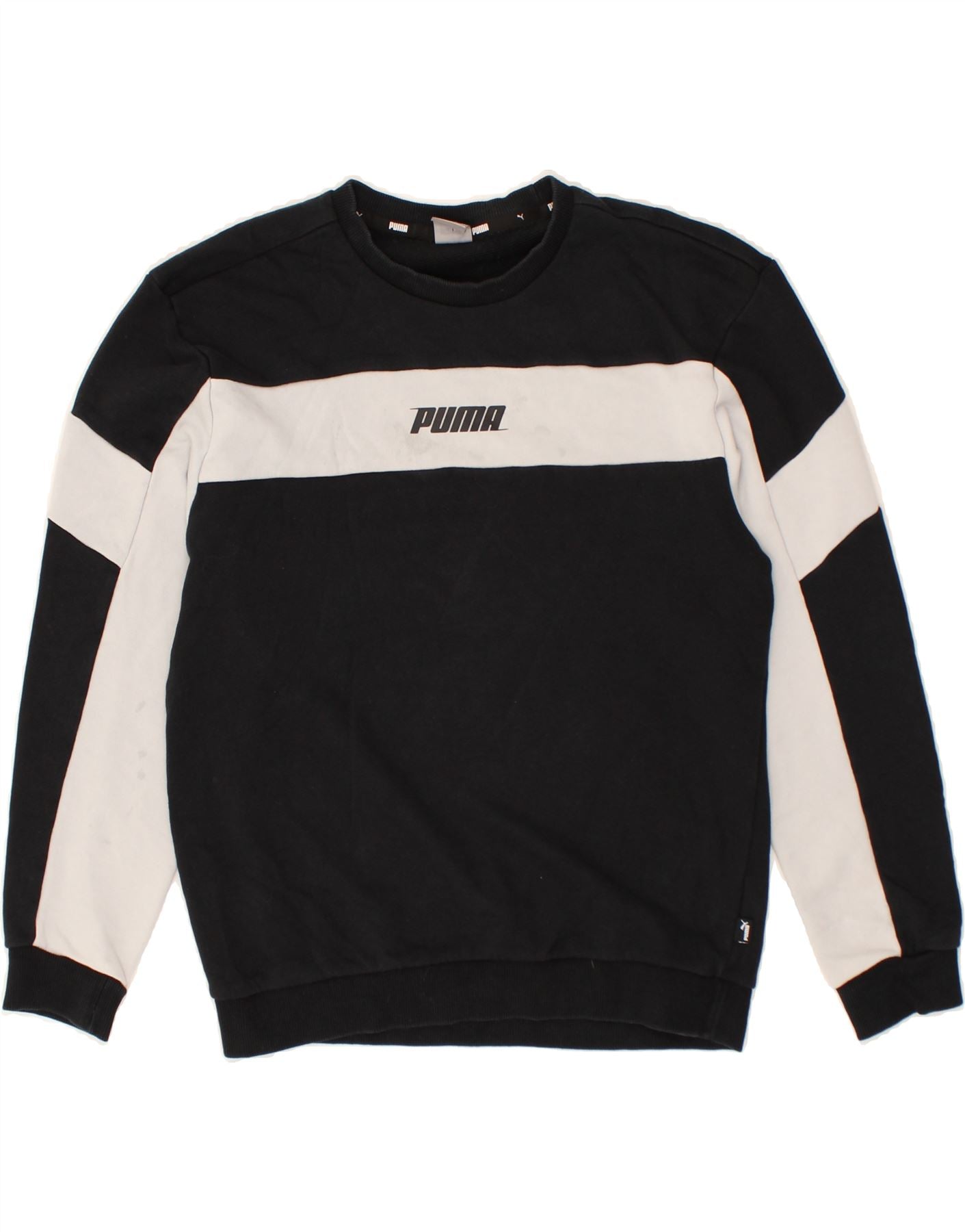 PUMA Boys Sweatshirt Jumper 13-14 Years Black Colourblock Cotton | Vintage Puma | Thrift | Second-Hand Puma | Used Clothing | Messina Hembry