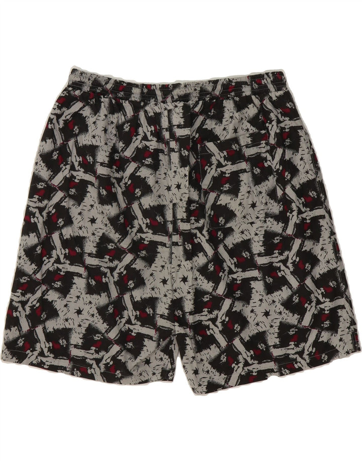 VINTAGE Womens Abstract Pattern Sport Shorts UK 18 XL Grey Cotton Vintage Vintage and Second-Hand Vintage from Messina Hembry 