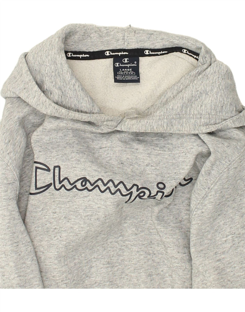 CHAMPION Mens Graphic Hoodie Jumper Large Grey Cotton | Vintage Champion | Thrift | Second-Hand Champion | Used Clothing | Messina Hembry 