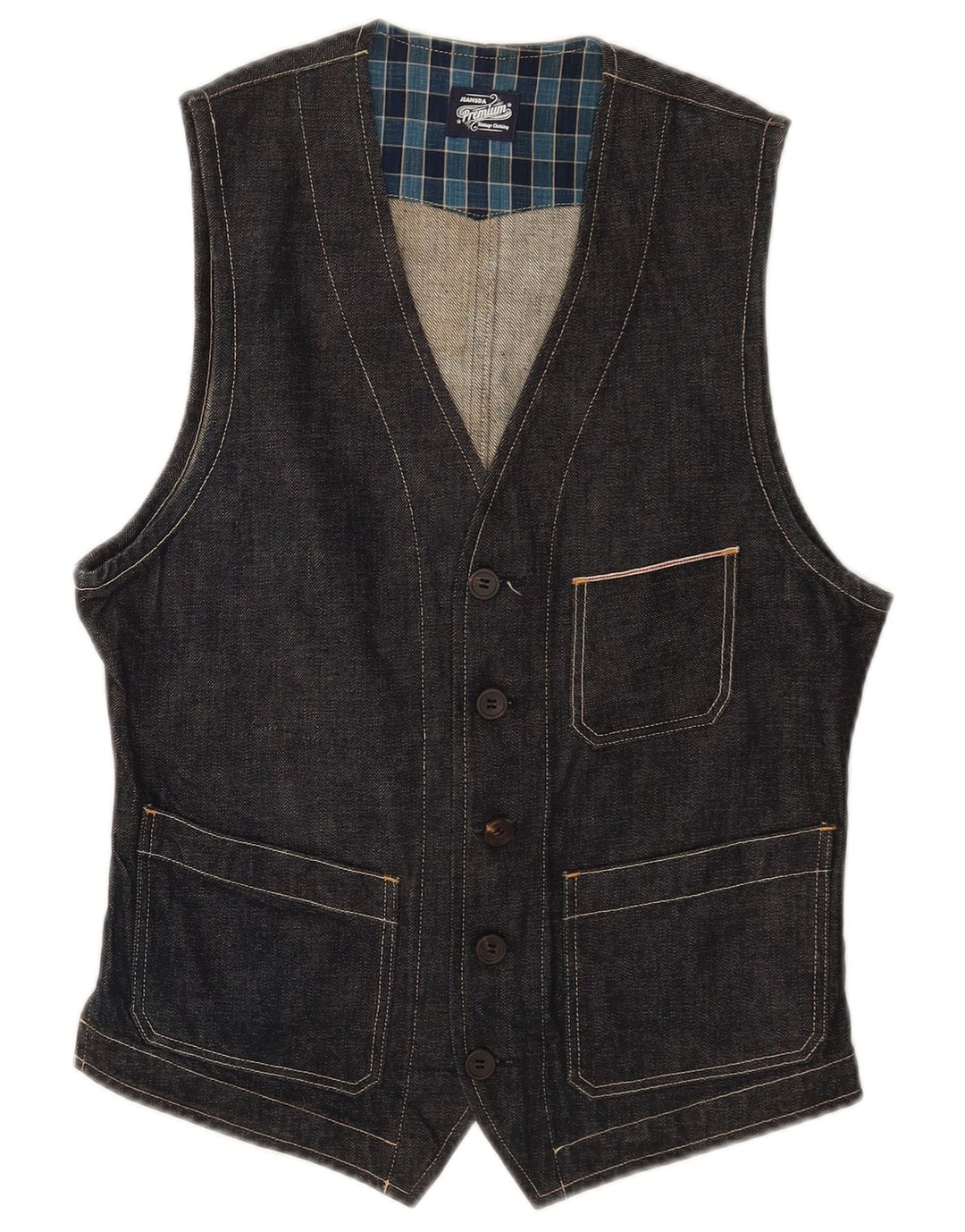 Vintage Mens Denim Waistcoat Small Navy Blue