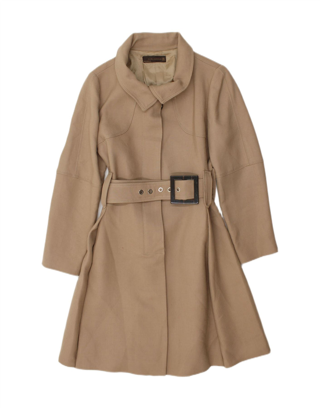 Zara Womens Overcoat UK 14 Large Beige Wool
