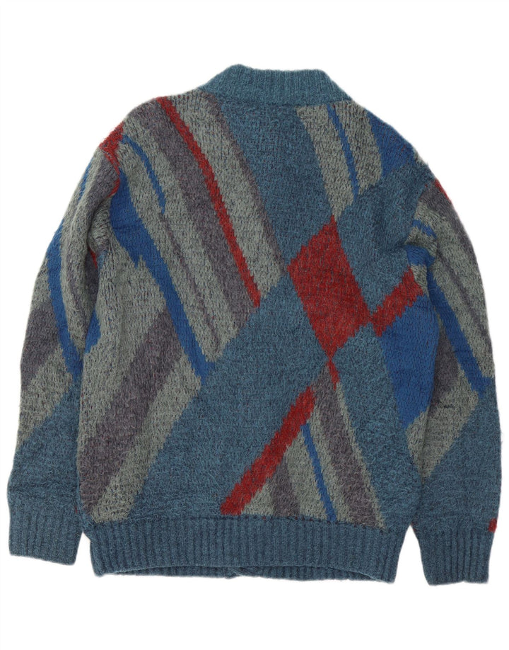 Maglificio Mens Cardigan Sweater IT 48 Medium Blue Geometric Acrylic