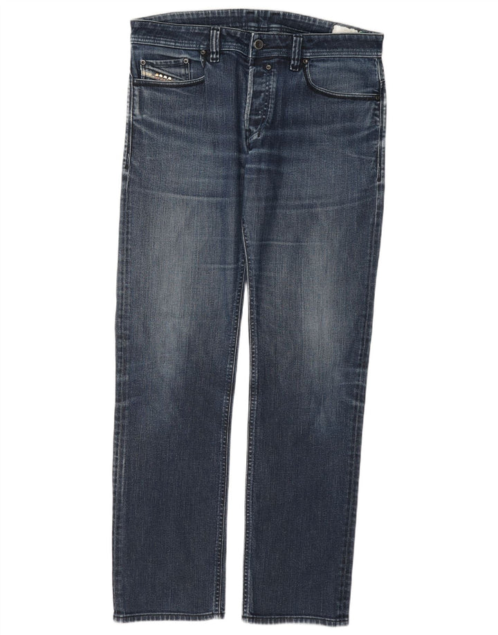 Diesel Mens Straight Jeans W34 L33 Blue Cotton
