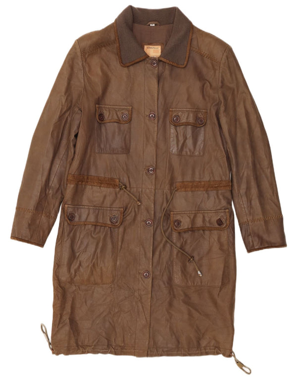 Conbipel Womens Leather Coat IT 46 Large Khaki