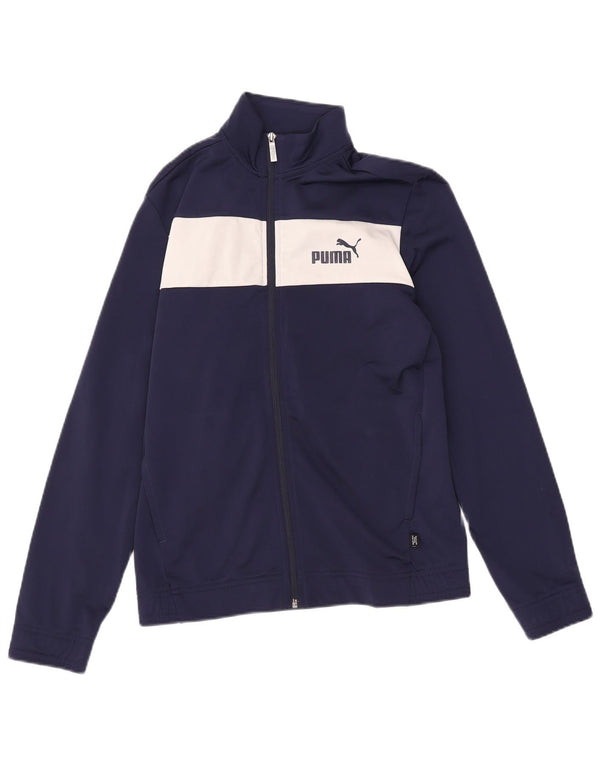 Puma Boys Tracksuit Top Jacket 15-16 Years Navy Blue Colourblock Polyester