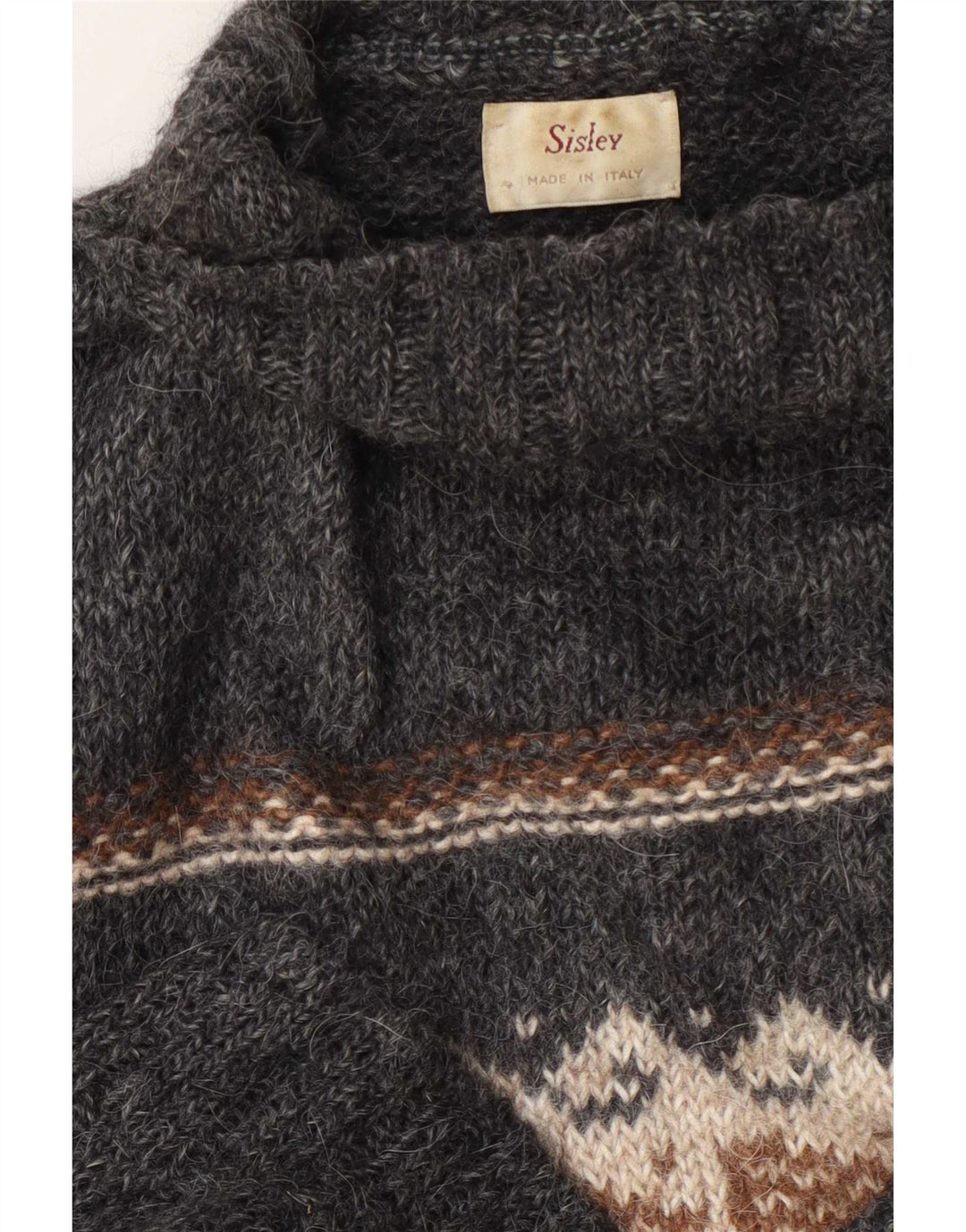 Sisley Womens Turtle Neck Jumper Sweater UK 16 Large Grey Geometric
