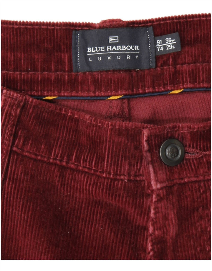 MARKS & SPENCER Mens Blue Harbour Corduroy Trousers W36 L29 Burgundy