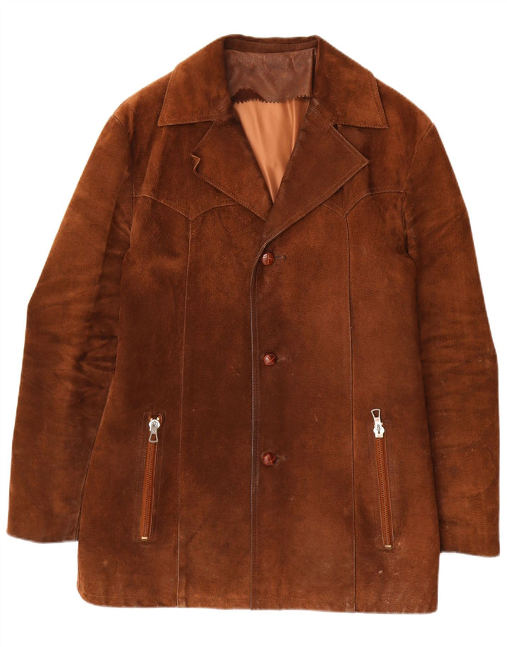 Vintage Mens Suede Overcoat EU 50 Large Brown Leather