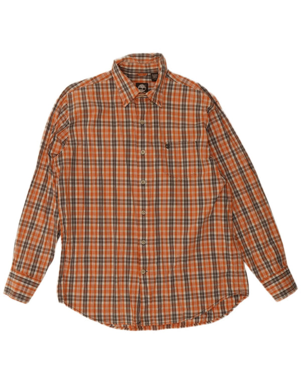 Timberland Mens Shirt Large Orange Check Cotton
