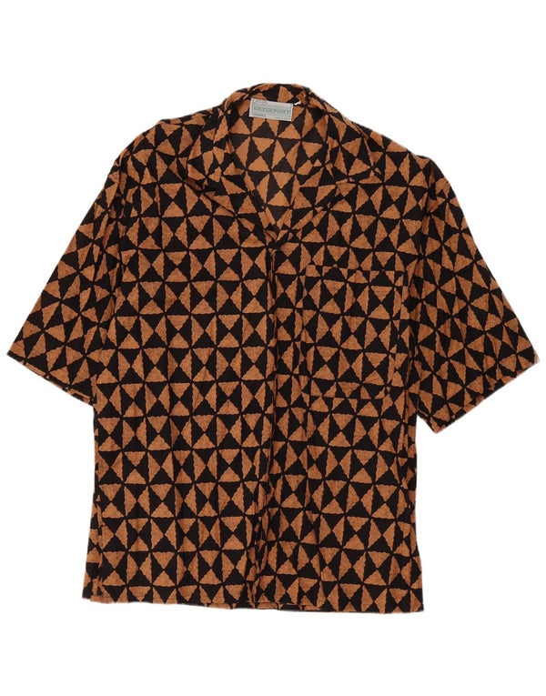 Vintage Mens Short Sleeve Shirt Medium Black Geometric Cotton