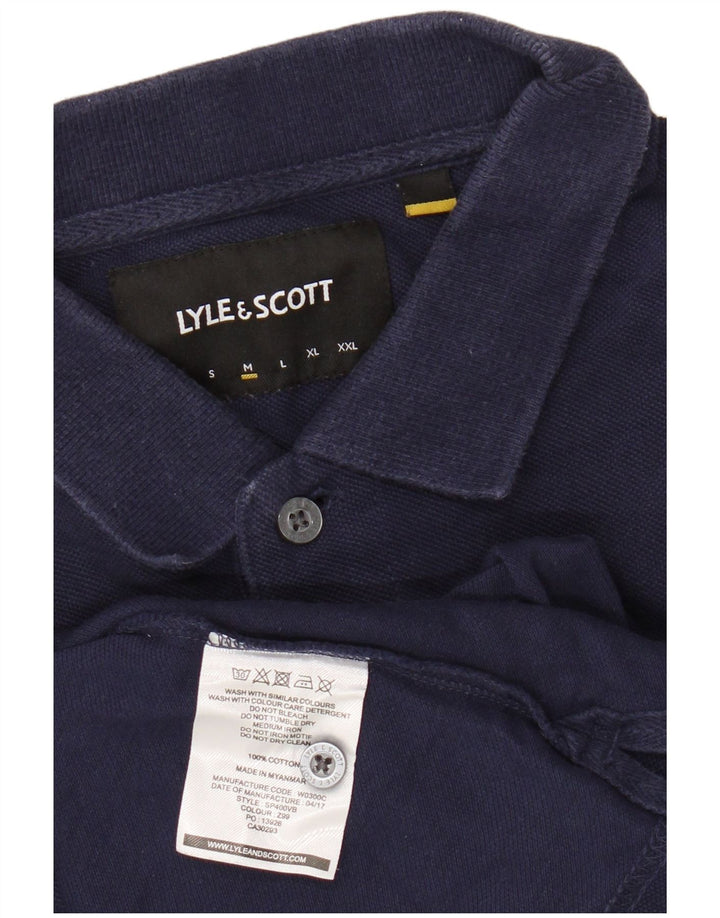 LYLE & SCOTT Mens Polo Shirt Medium Navy Blue Cotton