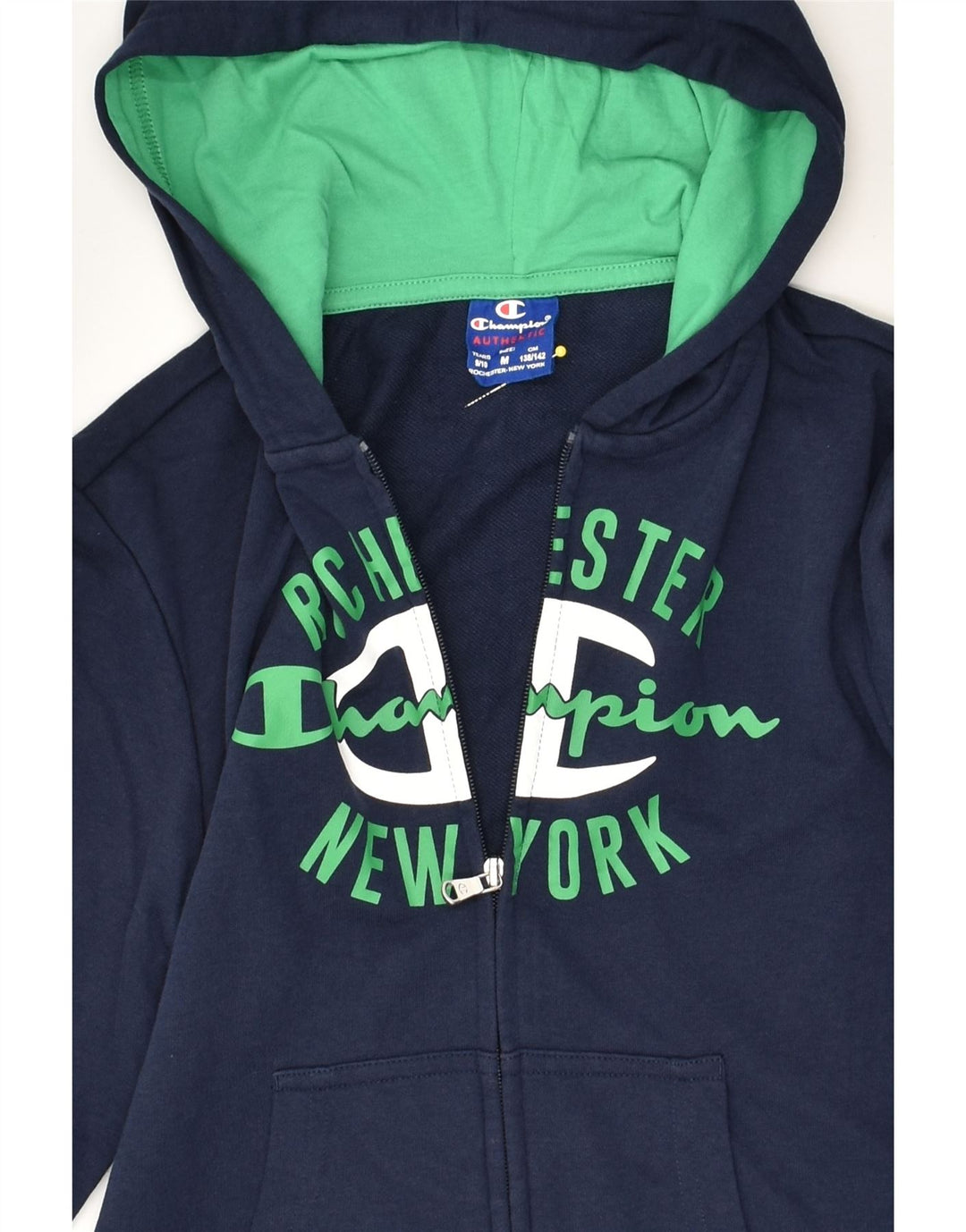 CHAMPION Boys Graphic Zip Hoodie Sweater 9-10 Years Medium  Navy Blue | Vintage Champion | Thrift | Second-Hand Champion | Used Clothing | Messina Hembry 