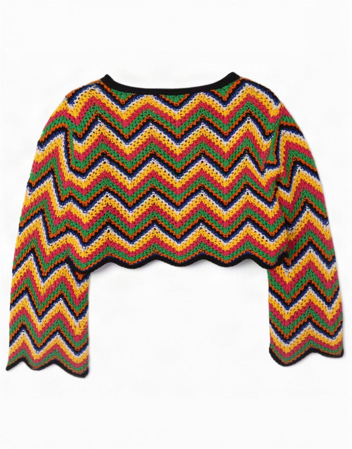 Zara Womens Oversized Crop Blouse Top UK 10 Small Multicoloured Chevron
