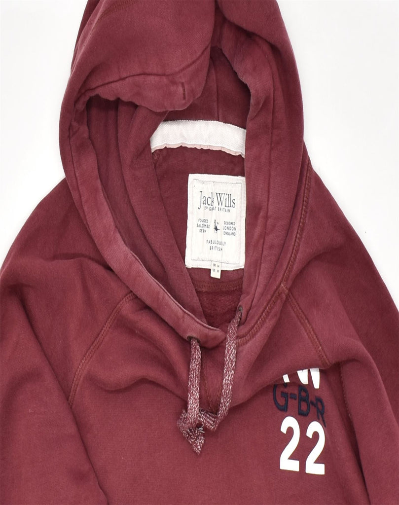 JACK WILLS Womens Graphic Hoodie Jumper UK 14 Medium Maroon Colourblock | Vintage | Thrift | Second-Hand | Used Clothing | Messina Hembry 