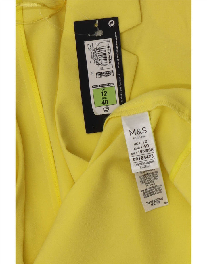 Marks & Spencer Womens 3/4 Sleeve Open Blazer Jacket UK 12 Medium Yellow