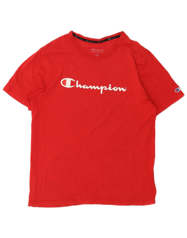 Champion Mens Graphic T-Shirt Top Medium Red Cotton