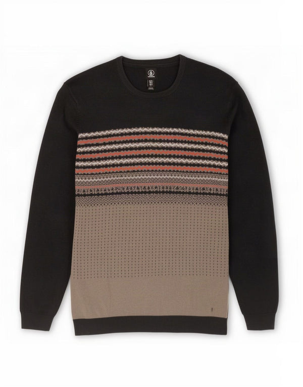 Volcom Mens Crew Neck Jumper Sweater Large Grey Striped Cotton