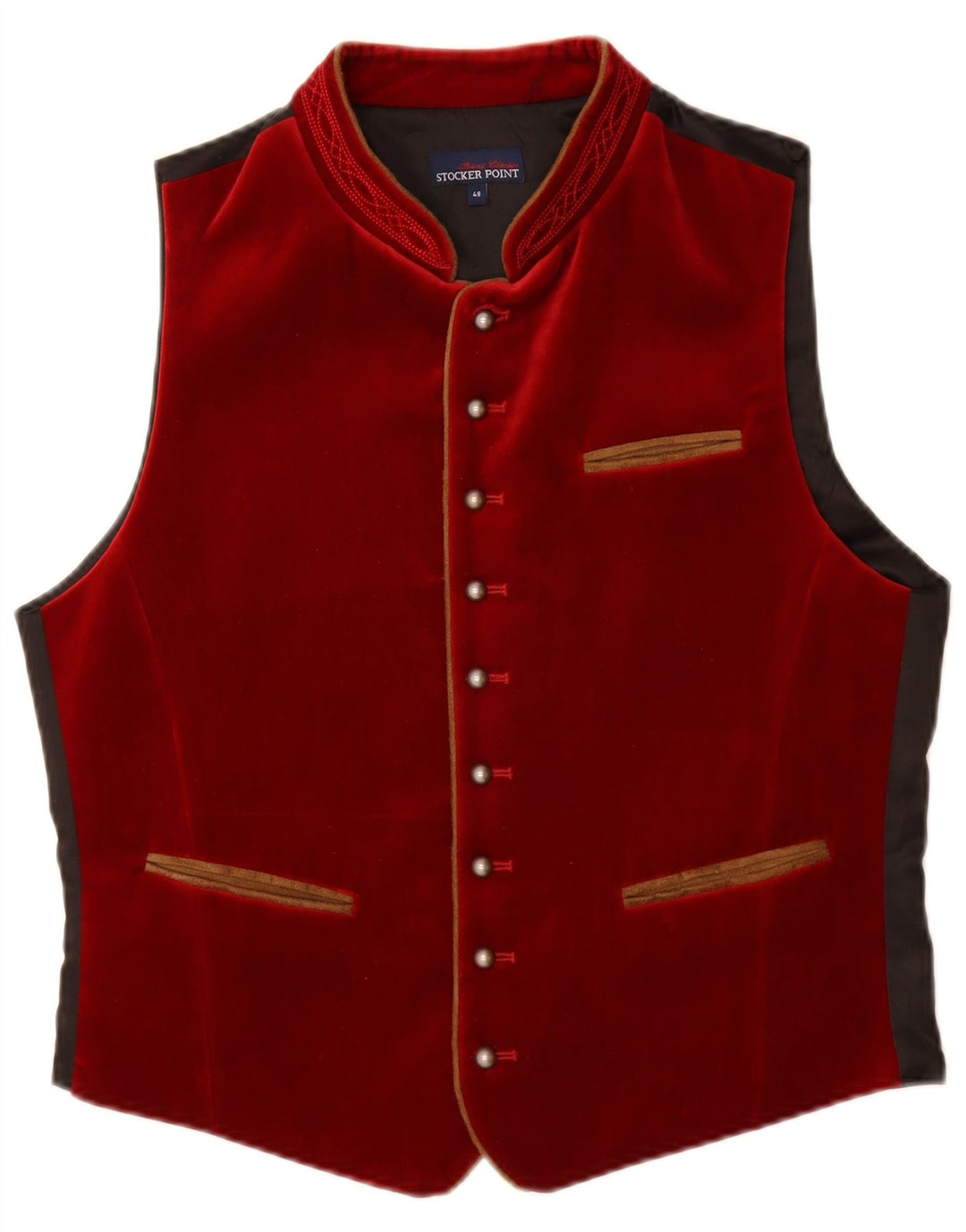 STOCKERPOINT Mens Trachten Velvet Waistcoat EU 48 Small Red Cotton
