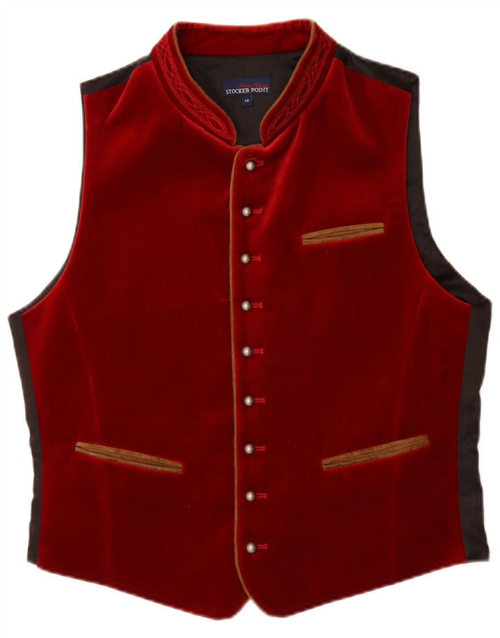 STOCKERPOINT Mens Trachten Velvet Waistcoat EU 48 Small Red Cotton