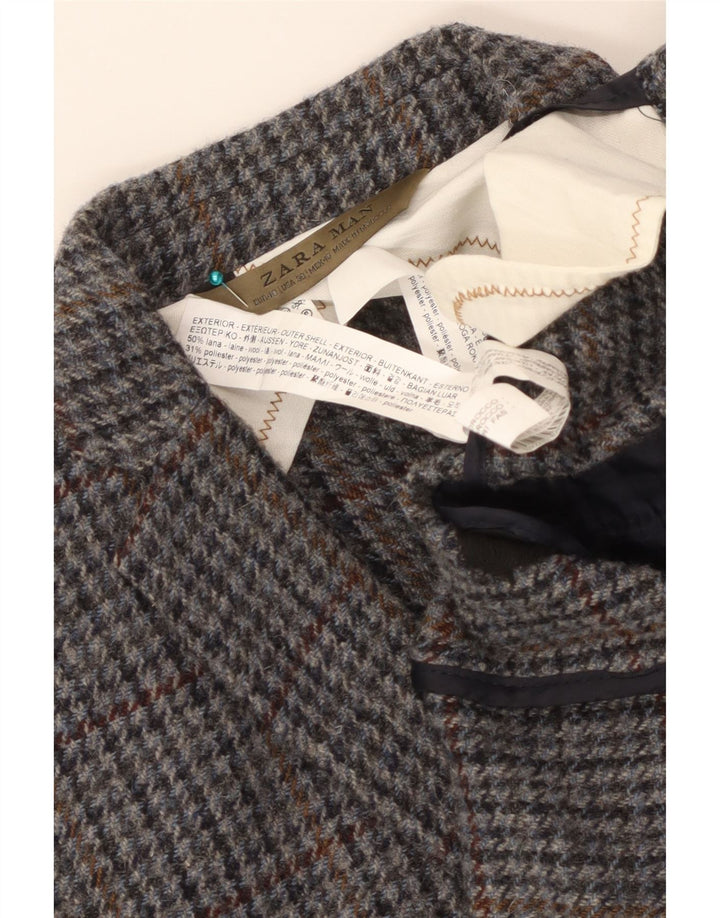 Zara Mens 2 Button Blazer Jacket EU 48 Medium Grey Houndstooth Wool