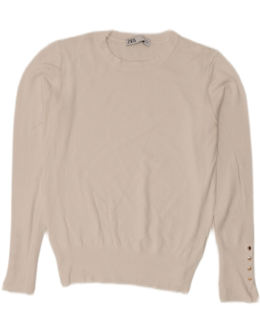 Zara Womens Crew Neck Jumper Sweater UK 14 Large White Viscose