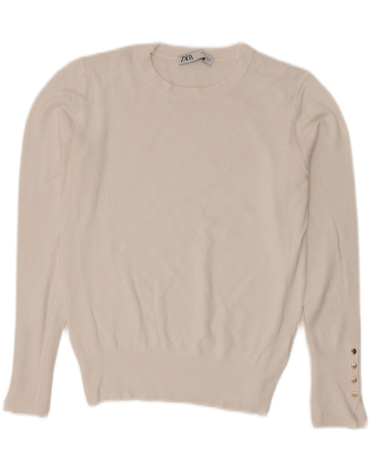 Zara Womens Crew Neck Jumper Sweater UK 14 Large White Viscose